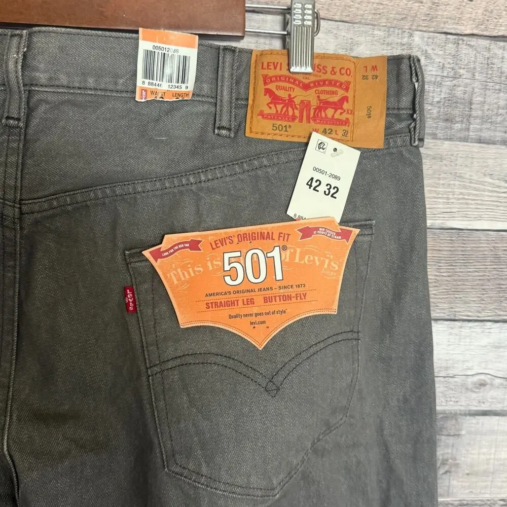 Levis 501 Button Fly Jeans Mens 42x32 Gray Straight Original Denim NEW